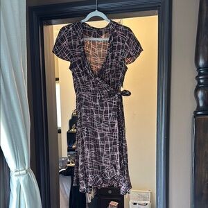 Black and White Asymmetrical Wrap Midi Dress